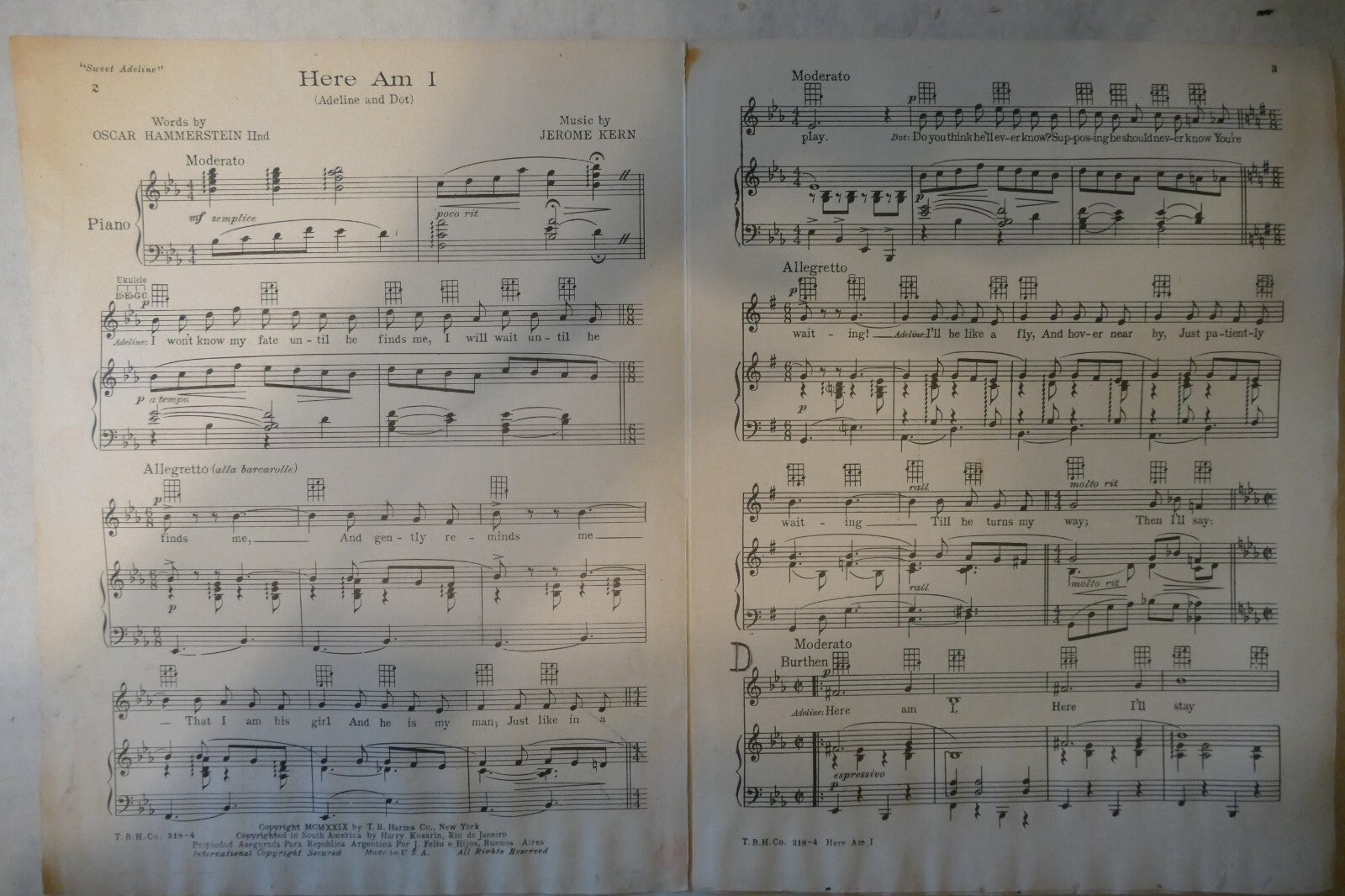 Here Am I, 1929, from "Sweet Adeline", by Jerome Kern and Oscar Hammerstein 2nd