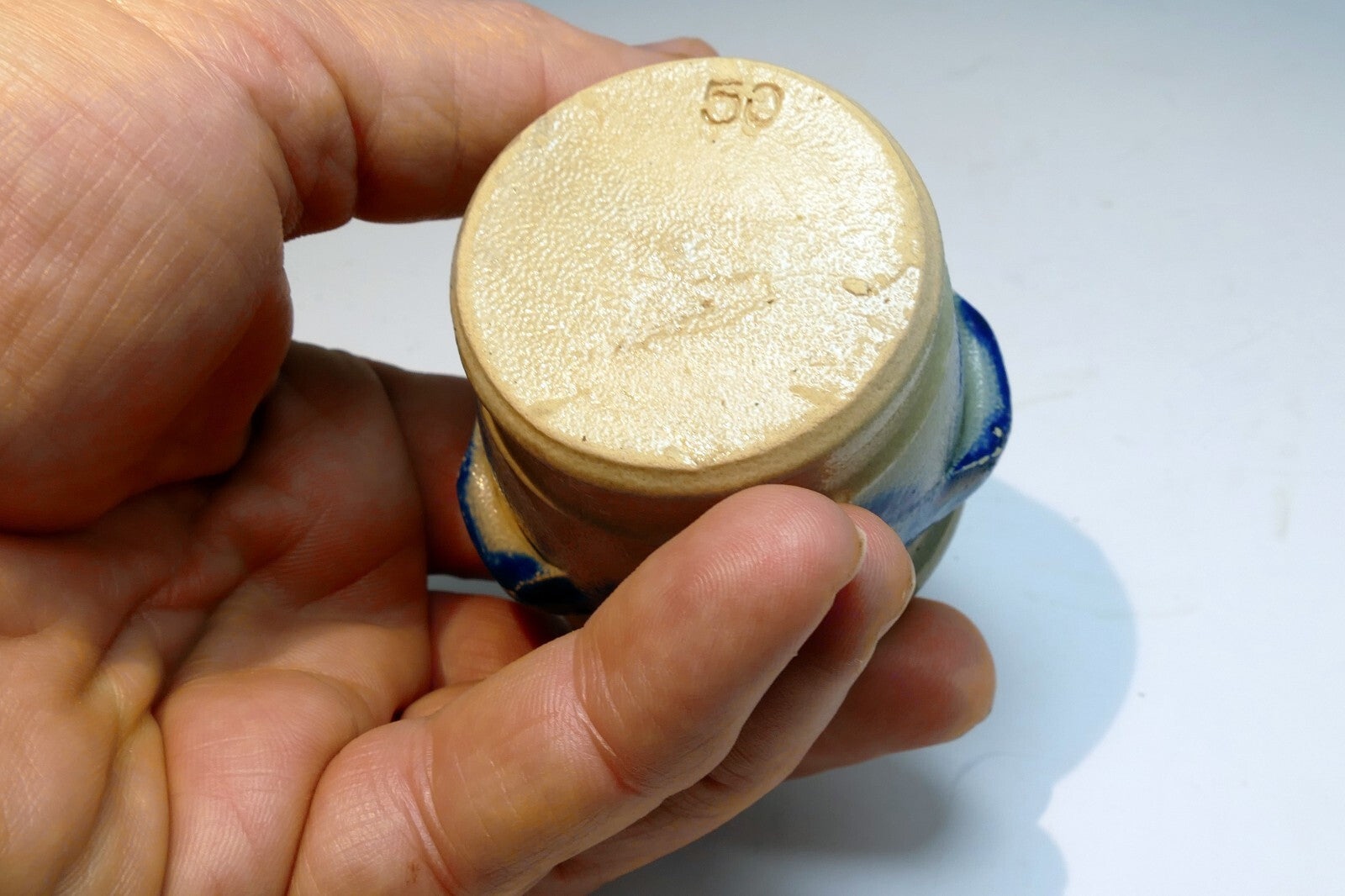 Blue Ceramic tealight candle holder  vintage clay pottery 2"