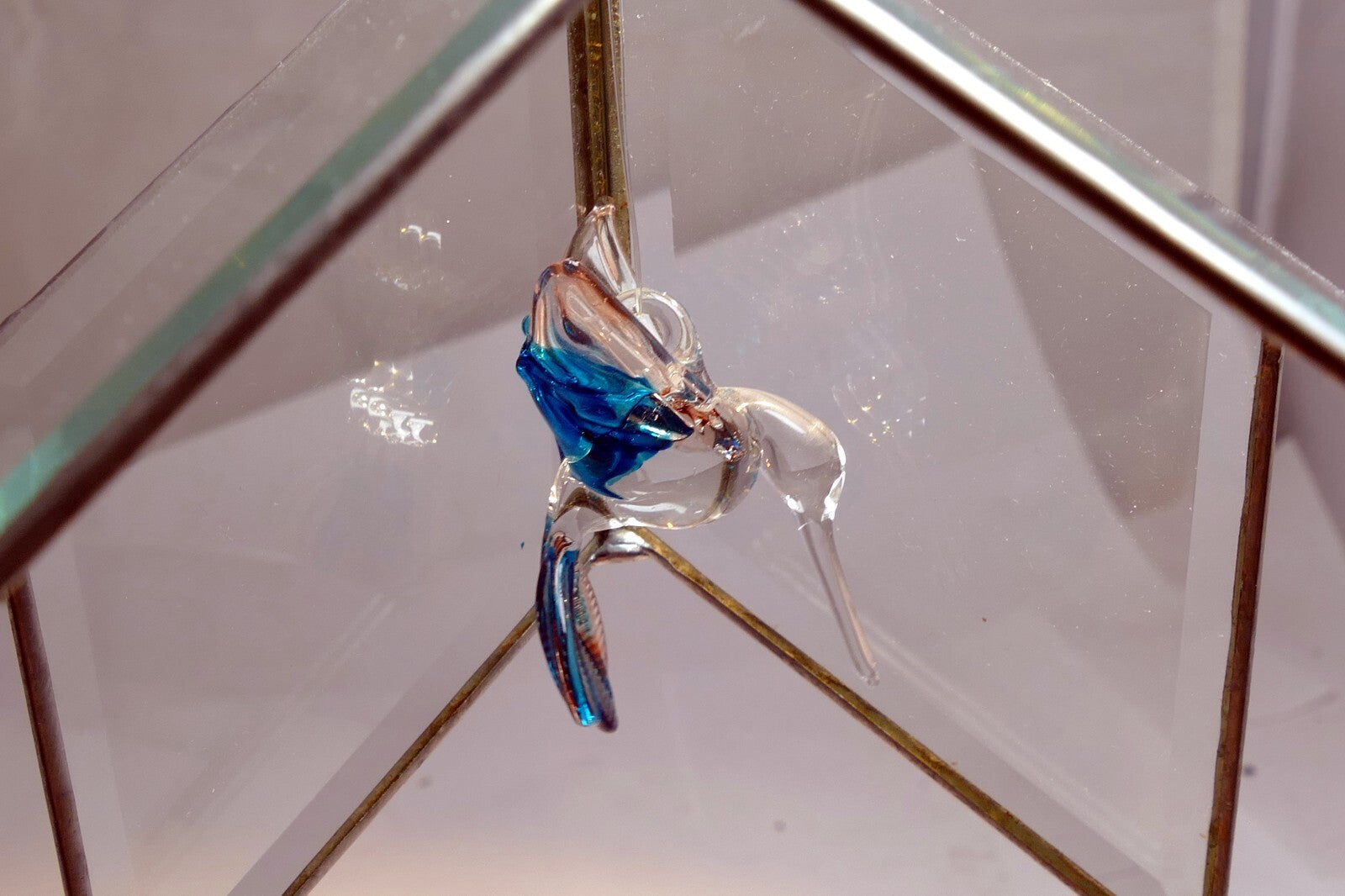 Blown glass hummingbird glass beveled cage suncatcher hanging window figurine