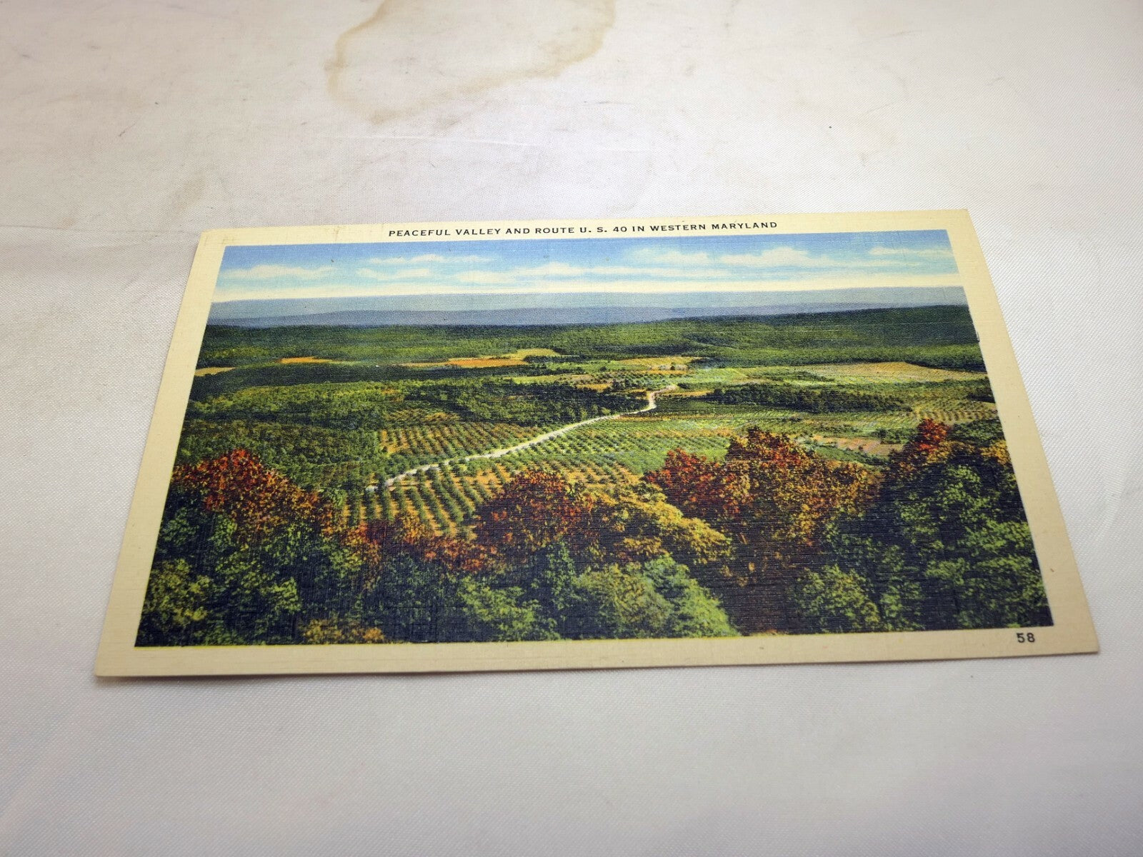 Post Card 1940's Peaceful Valley Route US 40 in Western Maryland unposted