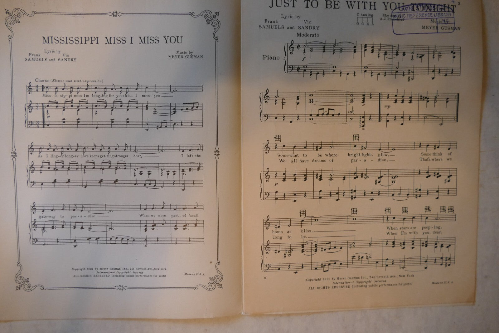 Just To Be With You To-Night 1930, by Meyer Gusman, Frank Samuels and Vin Sandry