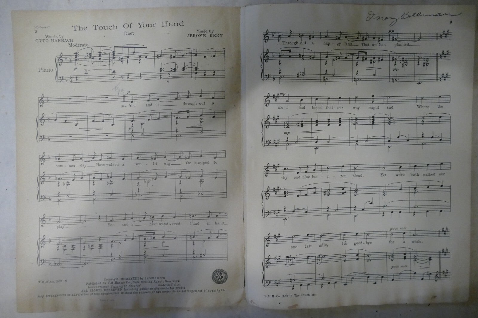 The Touch Of Your Hand , 1933, from "Roberta" musical, Jerome Kern, Otto Harbach