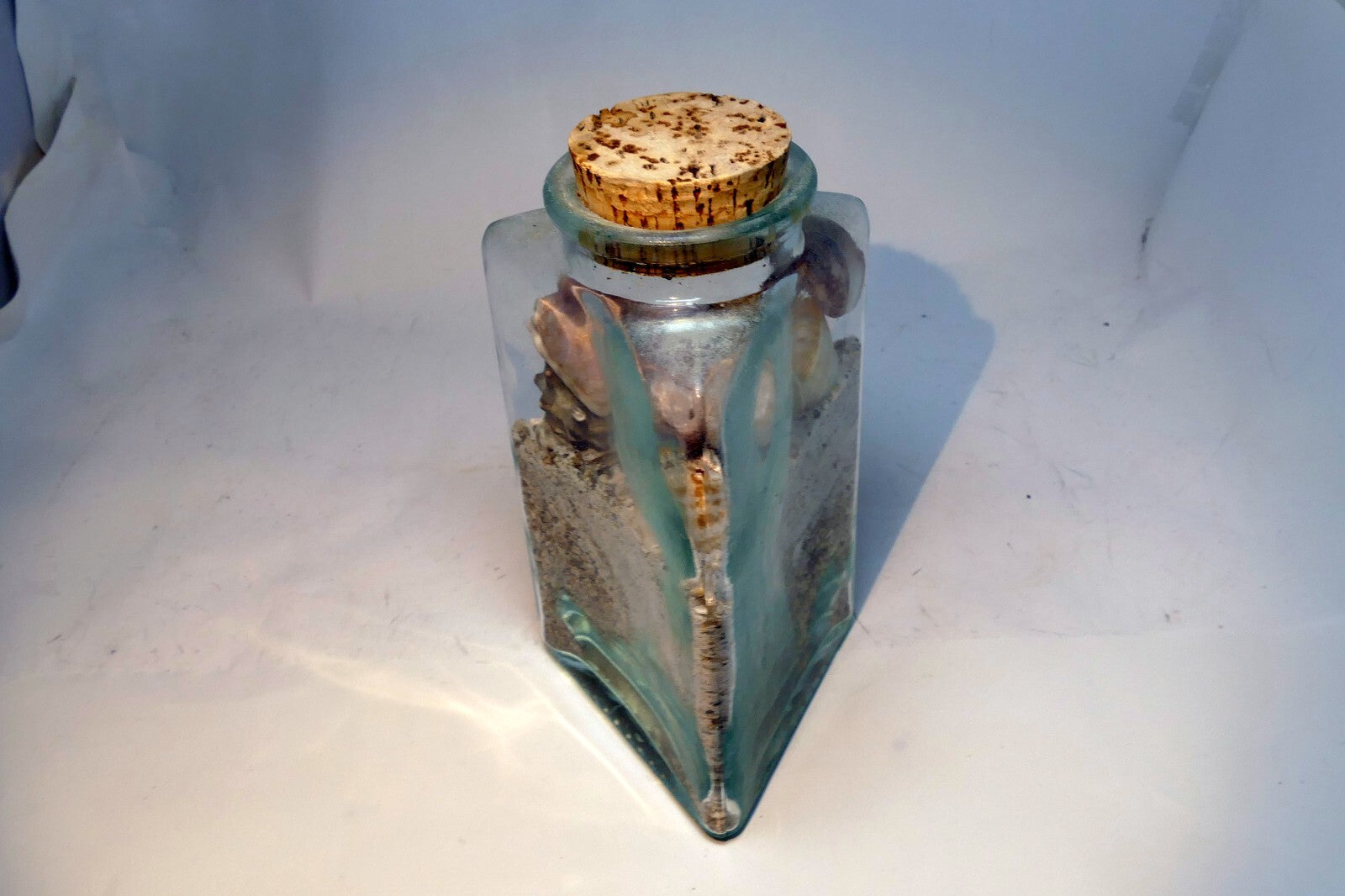 Pacific Island Ocean Shells Jar Beach bottle Triangle Clear Glass Hawaii USA