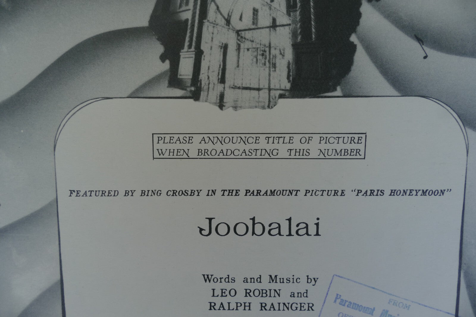 Joobalai sheet music 1938 from paris honeymoon musical by leo robin and ralph rainger