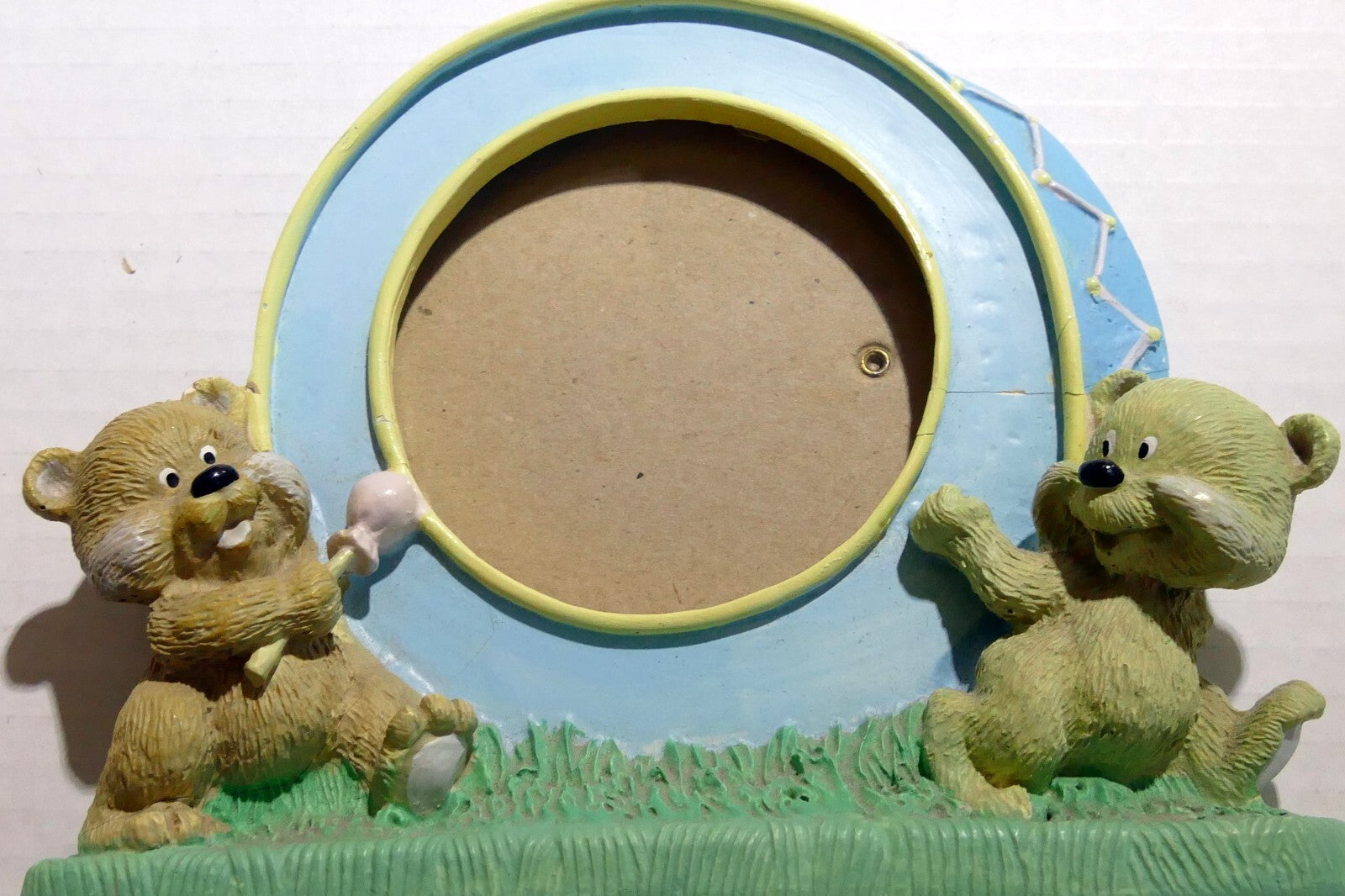 Picture frame 3.5x3.5" art photo w glass teddy bear figural ceramic baby boy