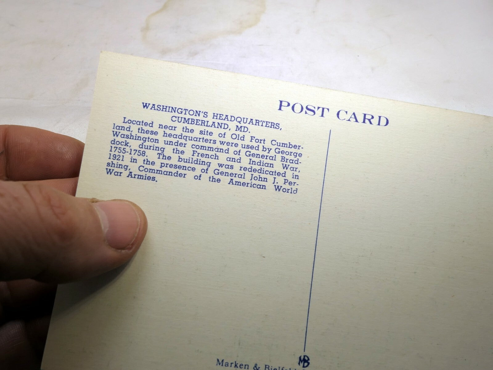 Post Card 1940's Washington's Headquarters Cumberland MD unposted