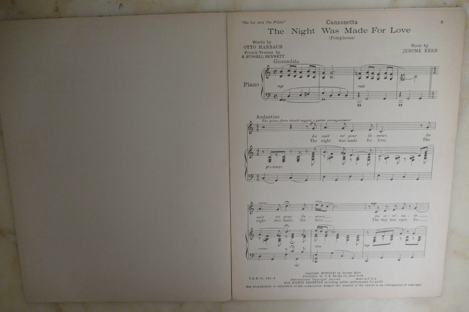 The Night Was Made For Love 1931 by Jerome Kern from "The Cat And The Fiddle"