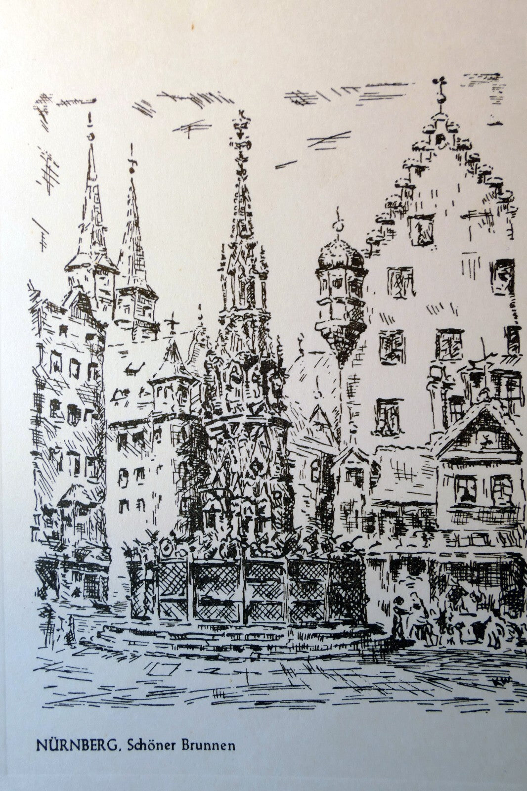 Postcard nurnberg, schoner brunnen 1880's germany