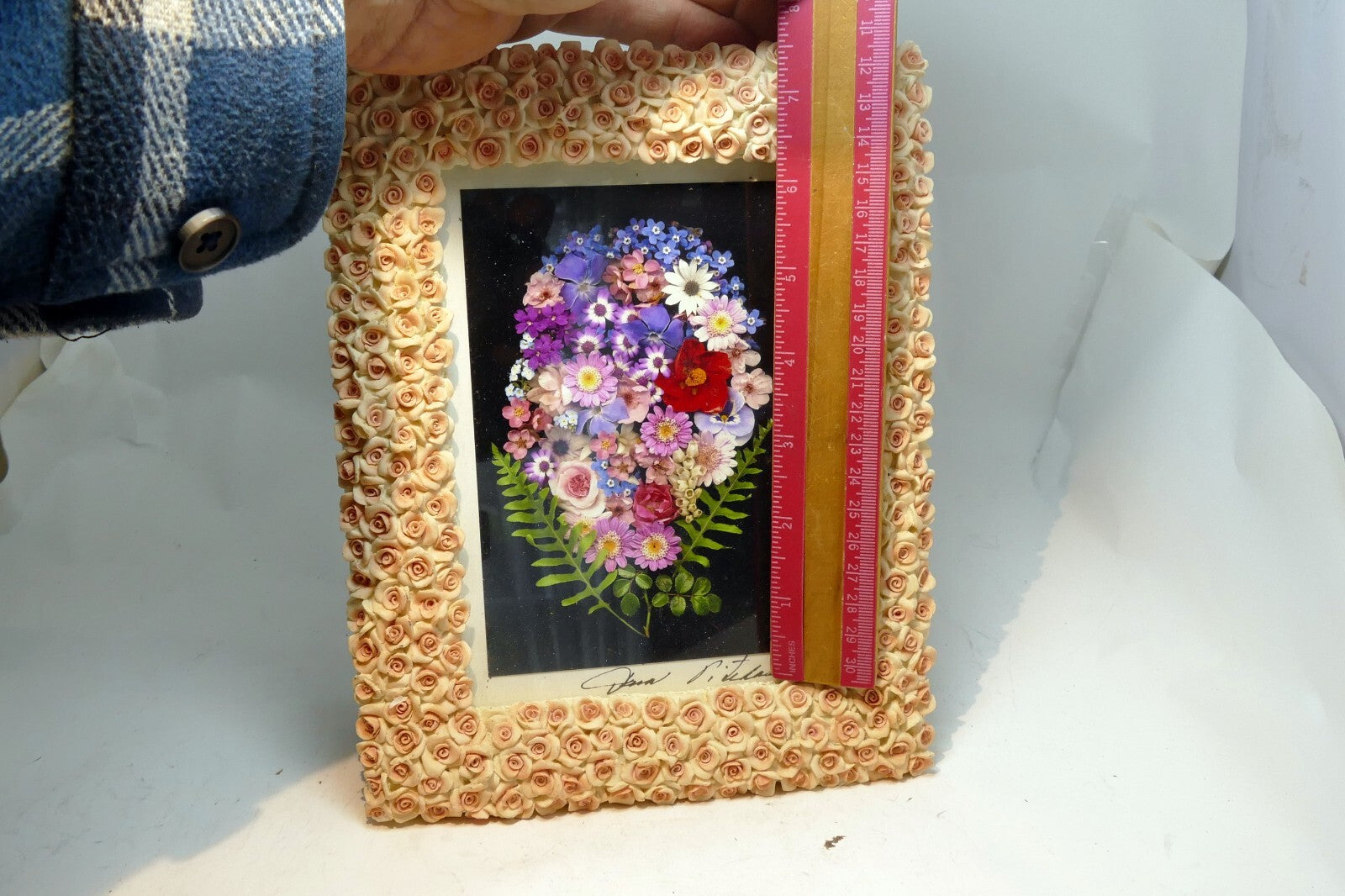 7" x 5" Picture Photo Frame Ceramic 3D Gold Rose 🌹🥀 Vintage pink tone