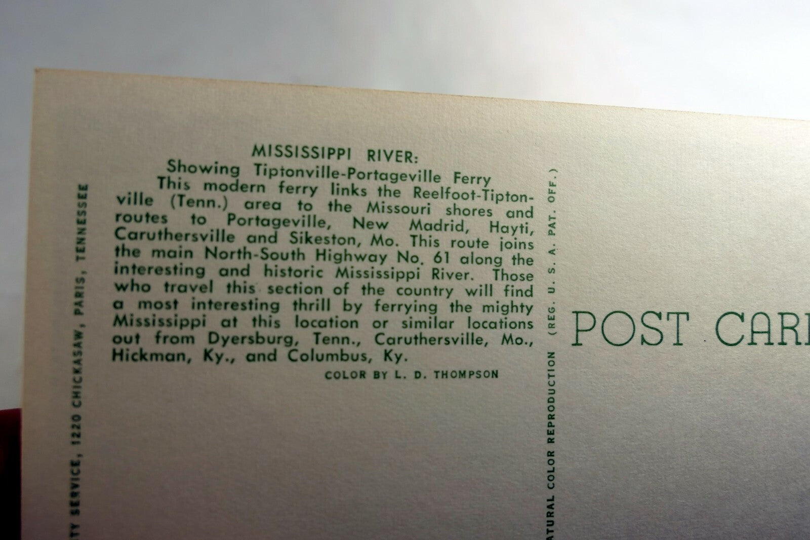 Mississippi Rover Ferry Landing USA Post Card 1960's vintage