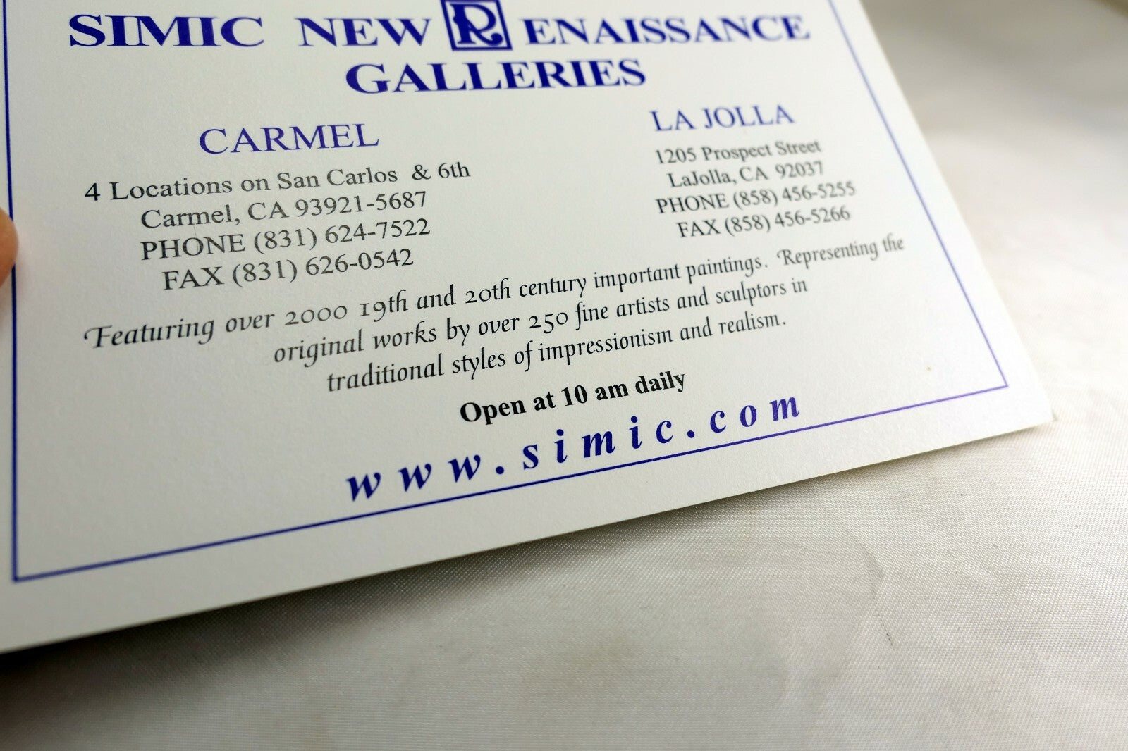 Simic Art Gallery Card Postcard 1970's Carmel Lajolla California USA