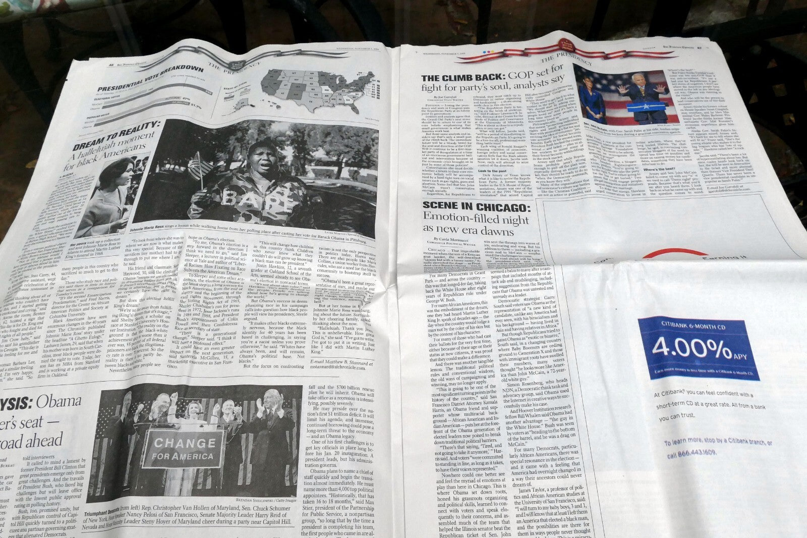 2008 San Francisco Chronicle OBAMA "Change has come to America"