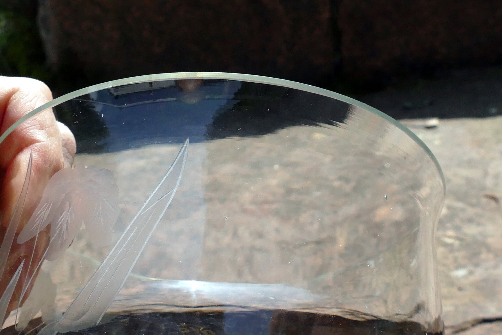 Glass Bowl Crystal Clear  Lilies Etched Frosted 6.5" Flowal Design Depression