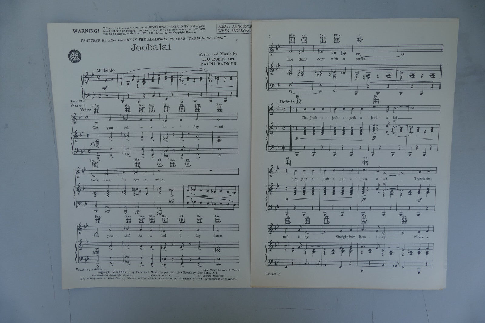 Joobalai 1938 from Paris Honeymoon musical by Leo Robin and Ralph Rainger