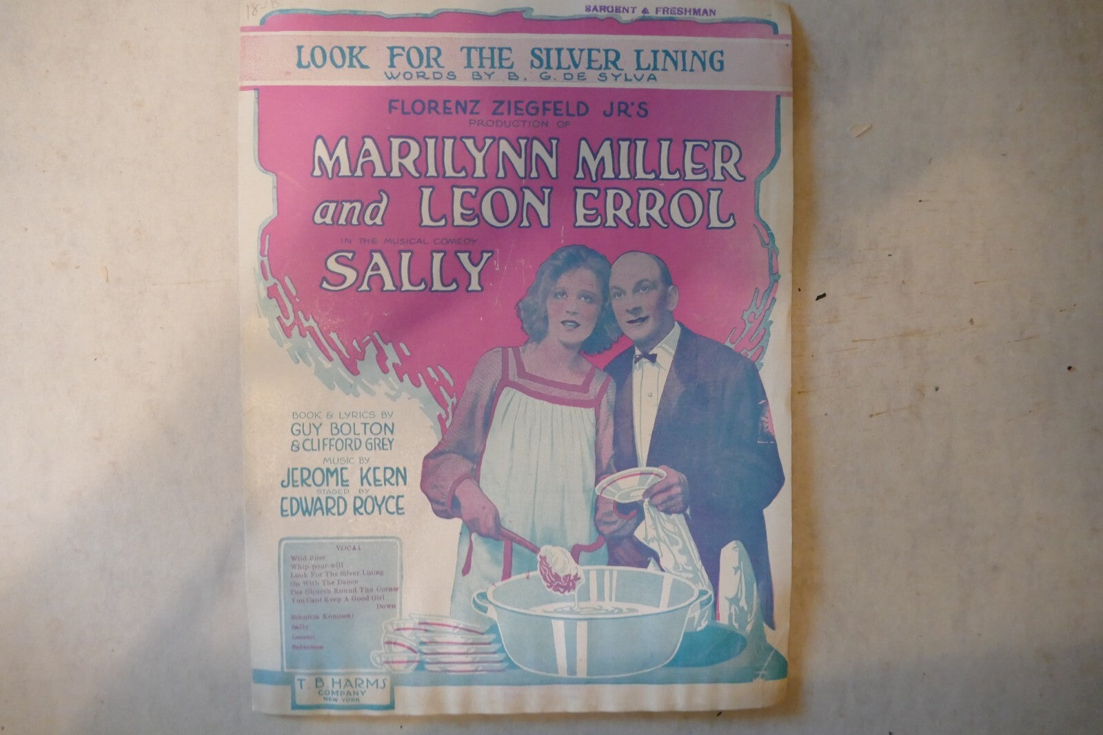 Look for the silver lining sheet music 1920, from "sally" musical, jerome kern, edward royce