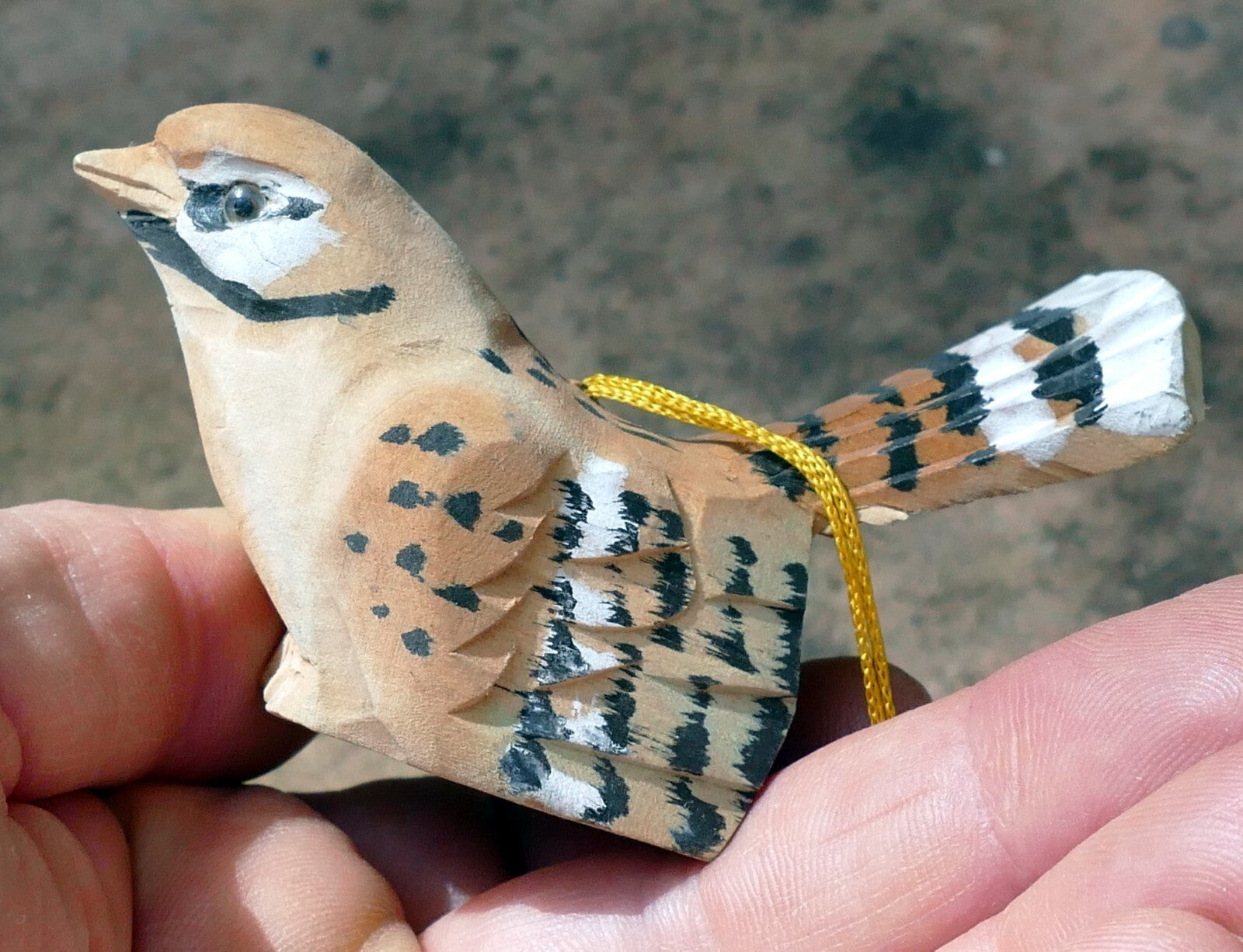 Hand carved wooden bird figurine home hanging cookoo 3"