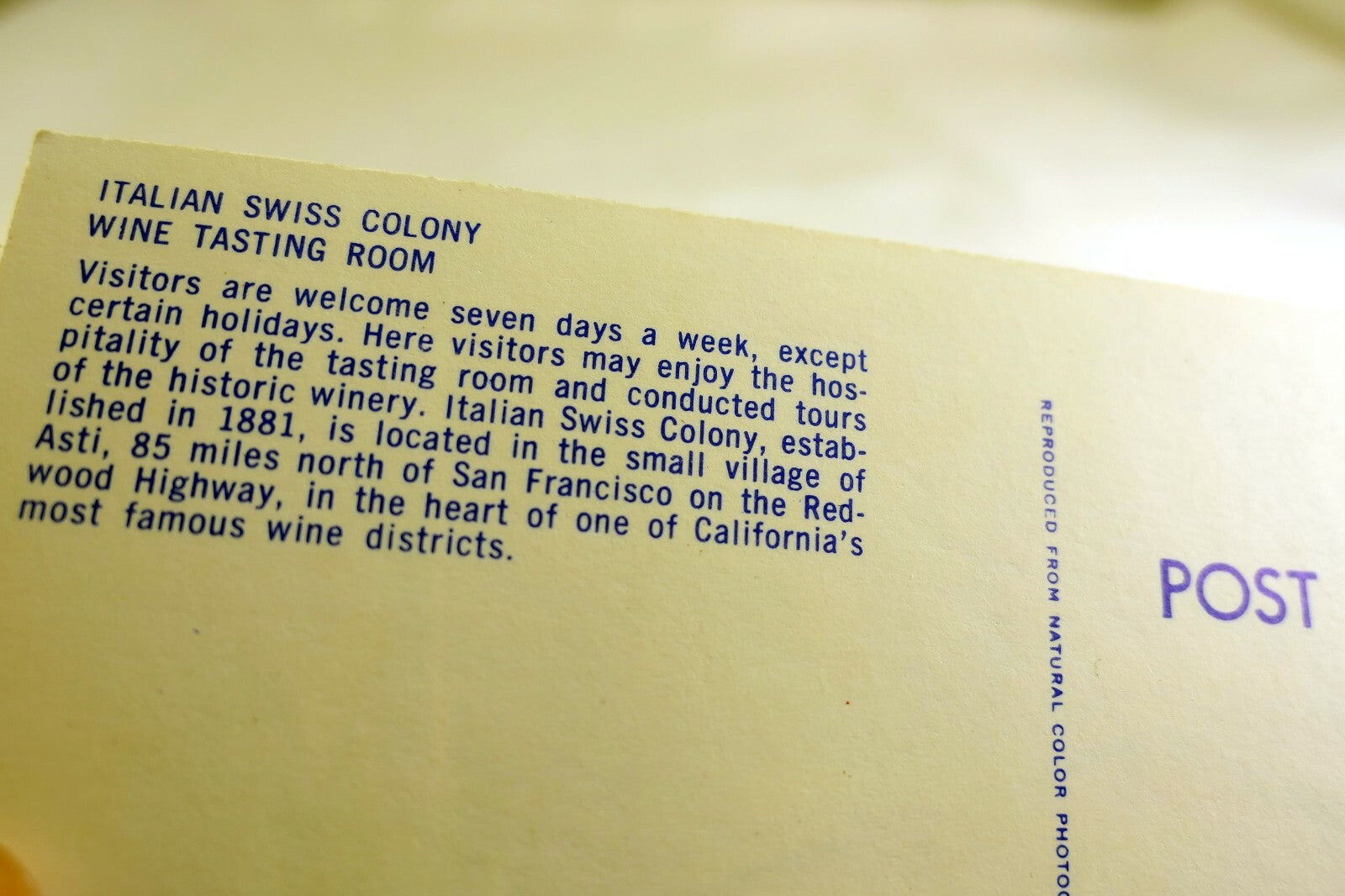 Italian Swiss Colony Wine Tasting Room California USA Postcard 1970's