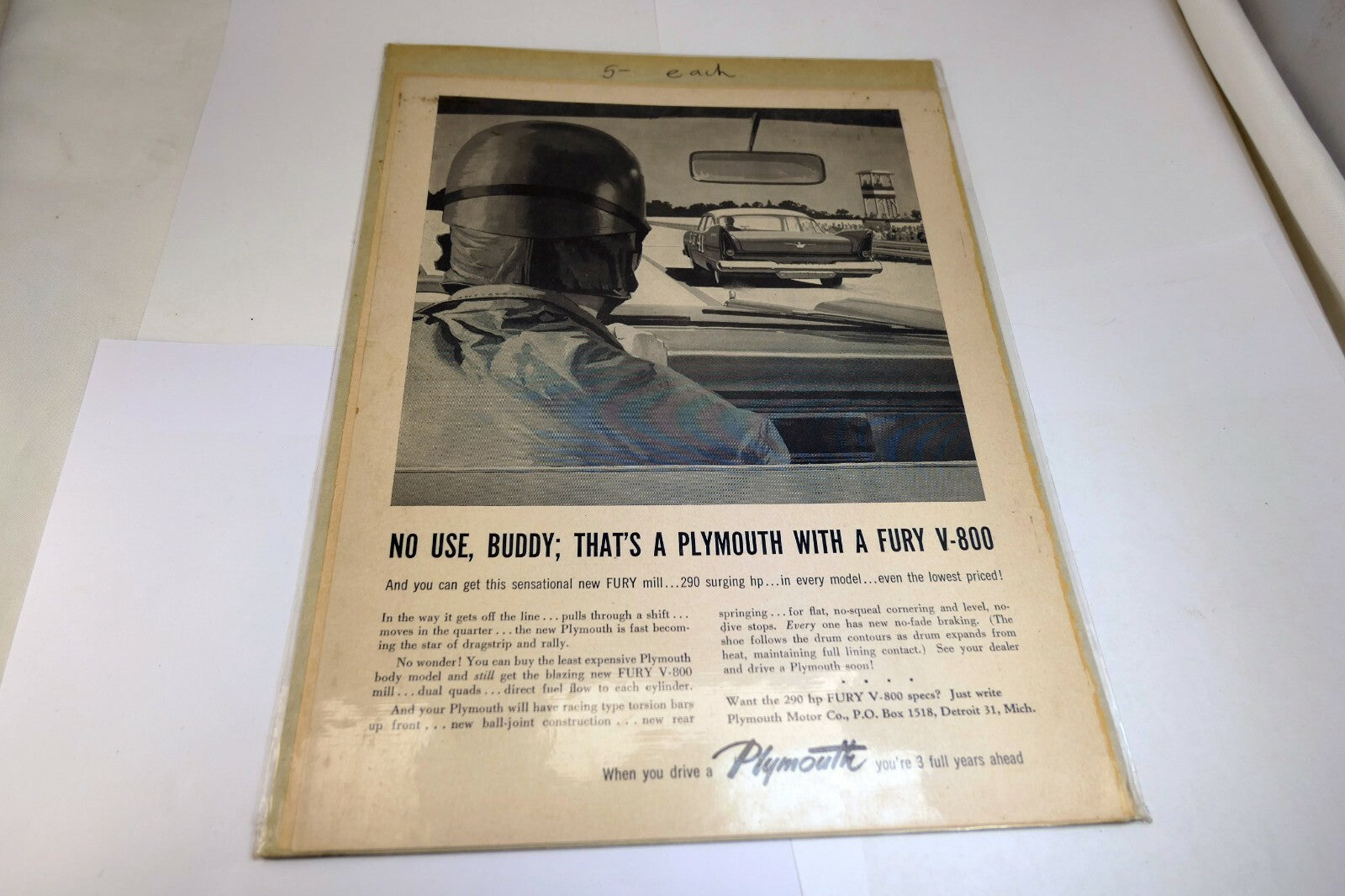 Plymouth Fury V-800 Magazine clipping advertisement Ad