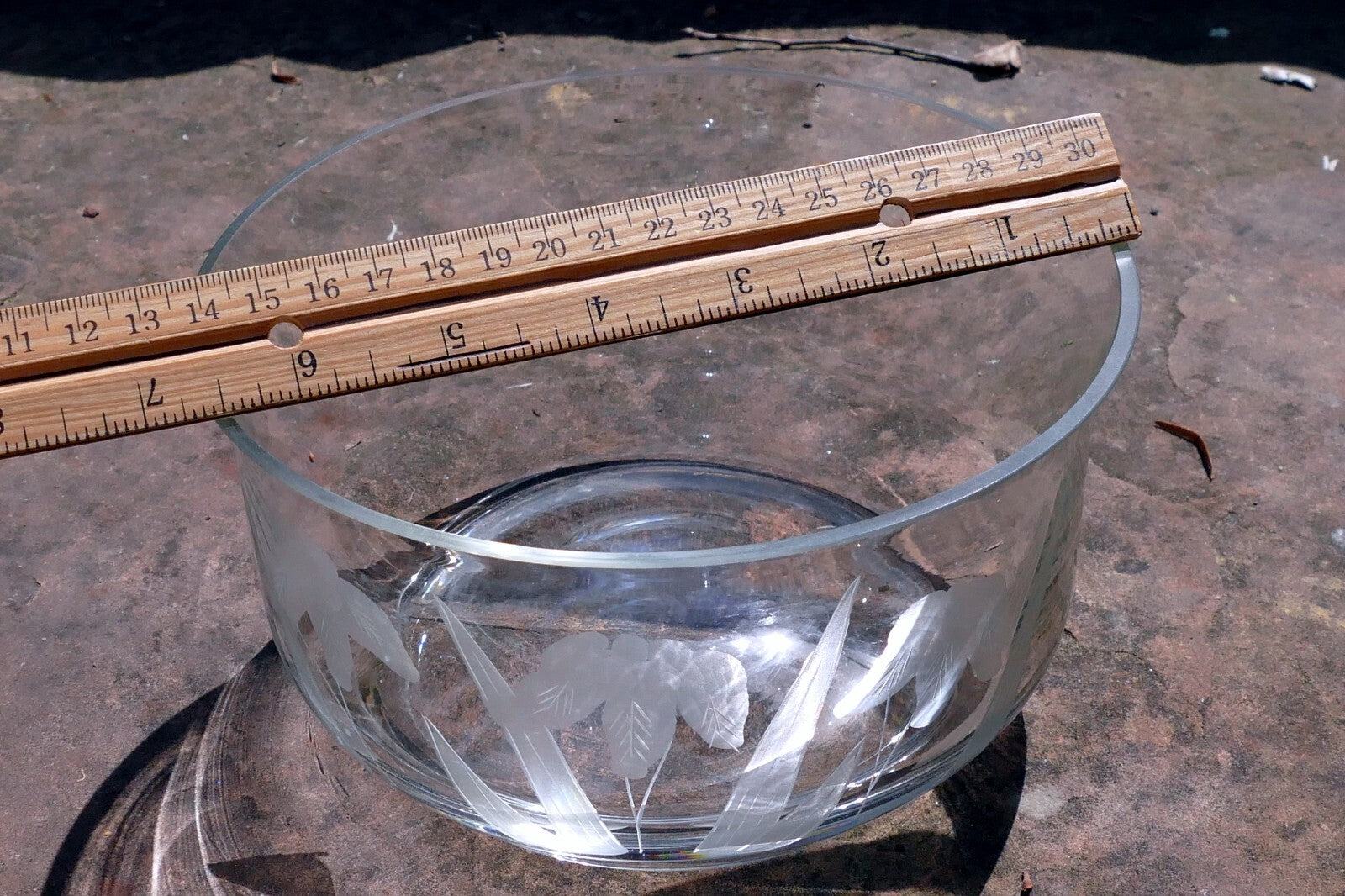 Glass Bowl Crystal Clear  Lilies Etched Frosted 6.5" Flowal Design Depression
