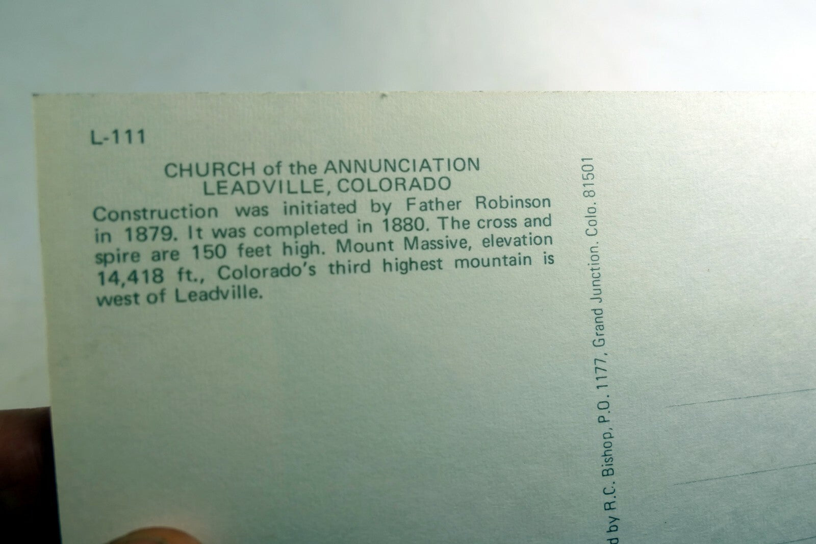 Church of Annunciation Leadville Colorado Americana Post Card 1960's vintage USA