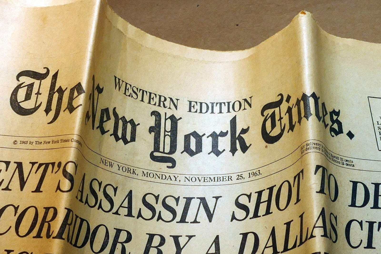 The New York Times November 25, 1963 JFK Death, Lee H. Oswald Shot by Jack Ruby