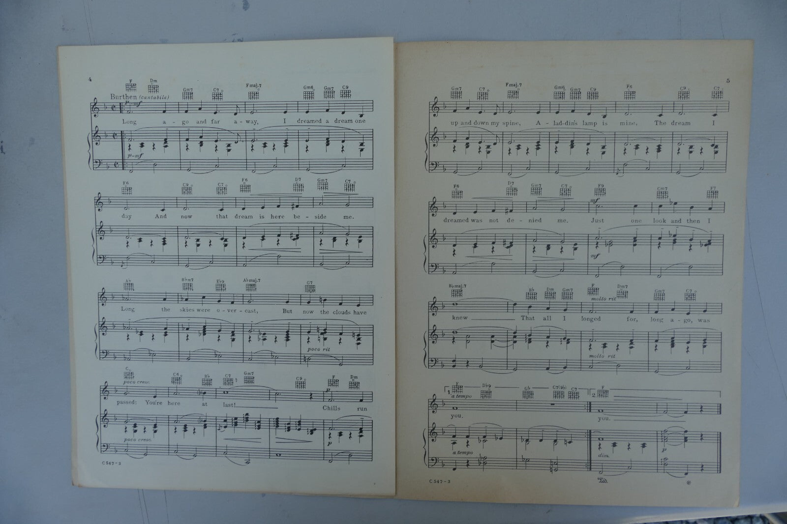 Long Ago from the "Cover Girl'' 1944 movie by Jerome Kern Crawford Music Corp.