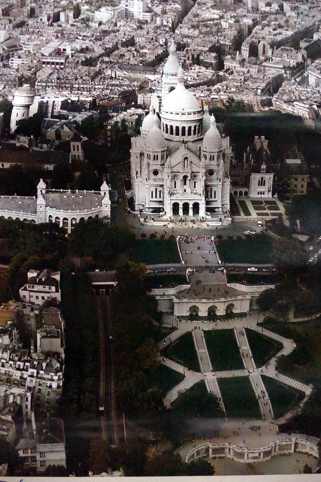 Paris France Sacre Coeur Montmartre Poster Print  Aerial View Photo 1970s 21X28"
