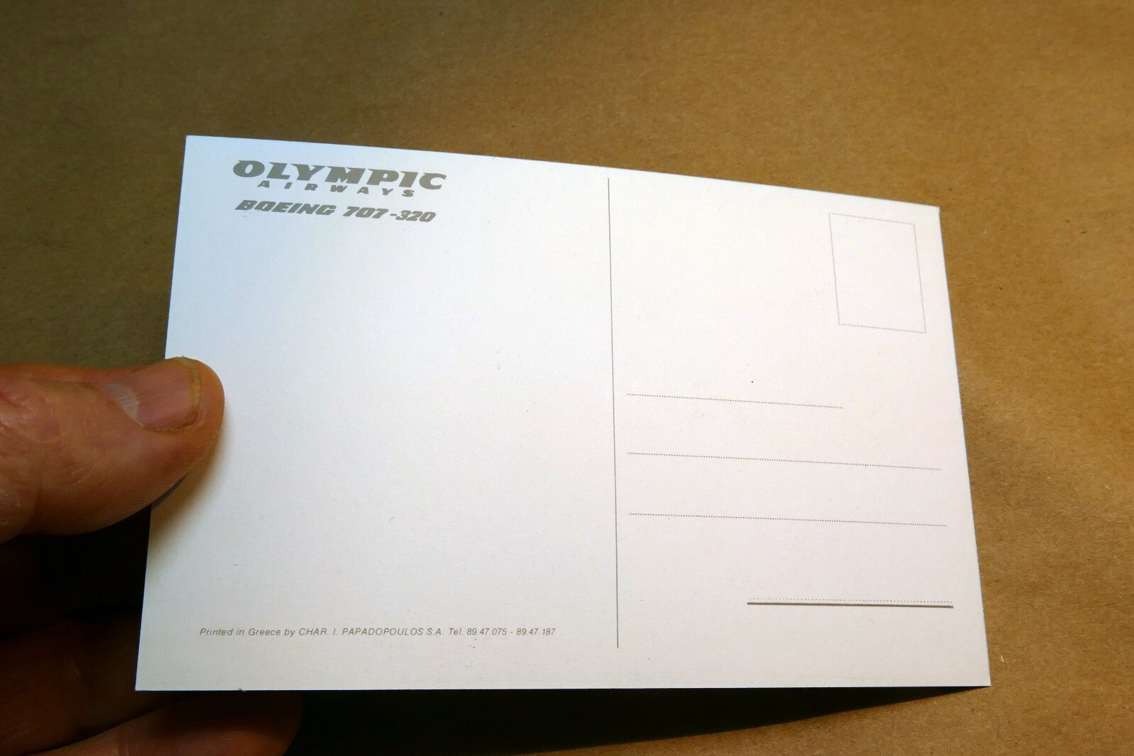 Olympic Airways 707-320 Boeing Airlines Airplane Blue Sky Postcard Unposted