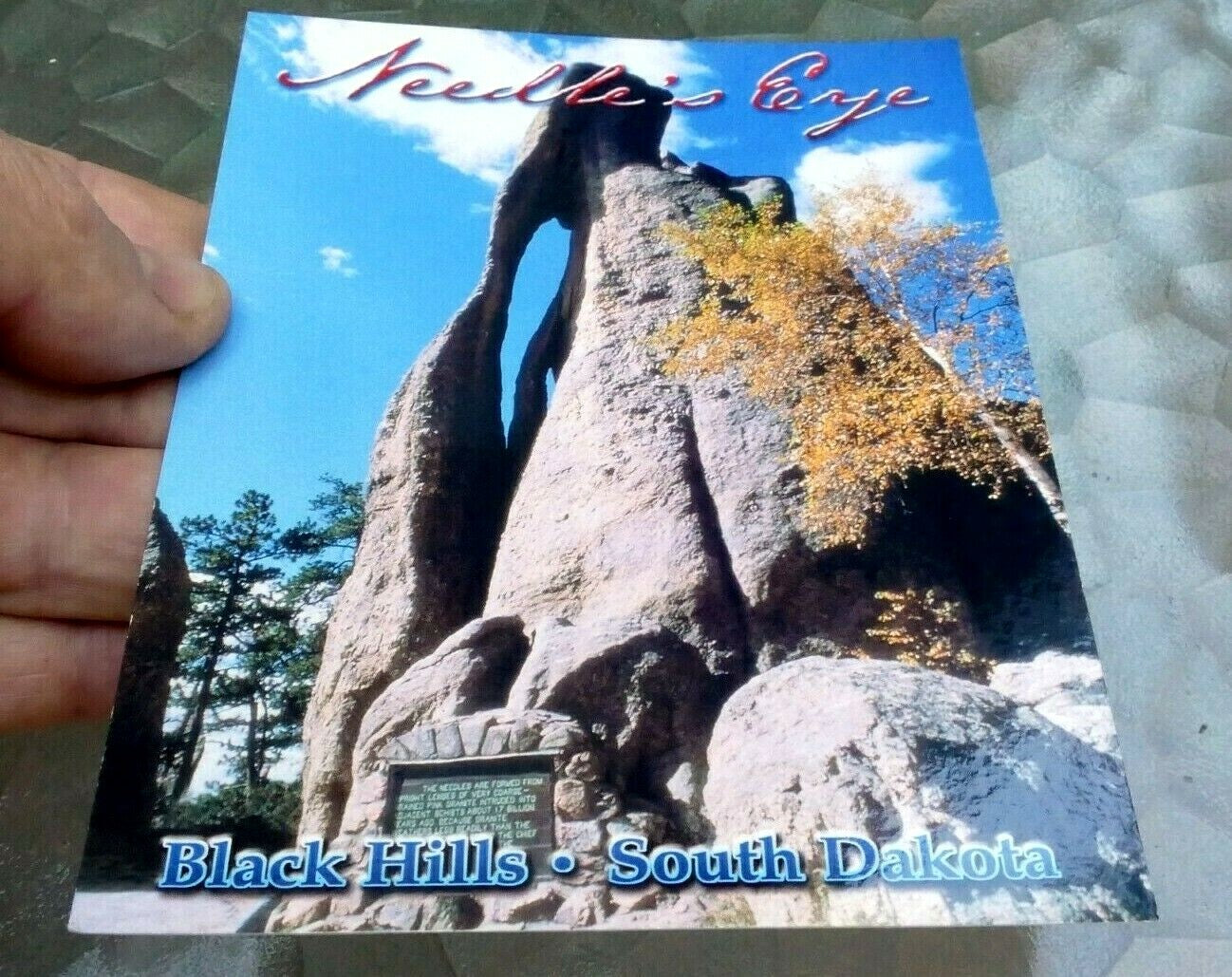 Needle eye rock black hills s. dakota iron mountain road postcard vintage