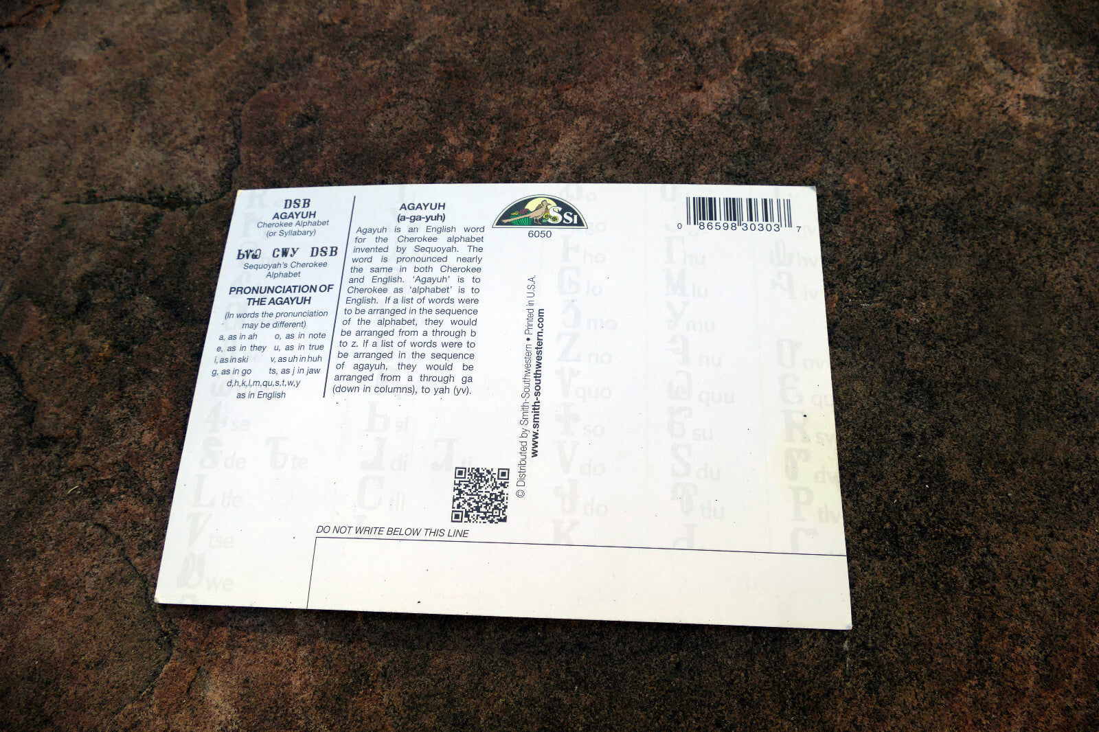 SEQUOYAH'S CHEROKEE ALPHABET  NATIVE AMERICAN WRITING CONTINENTAL SIZE POSTCARD