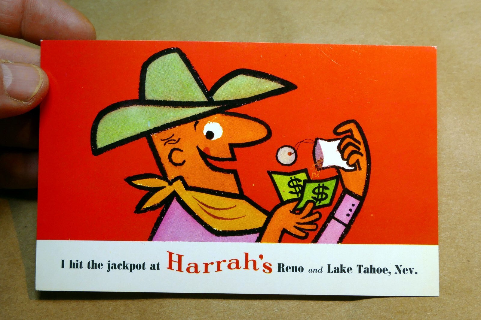 I Hit The Jackpot At Harrah's Reno Lake Tahoe Cowboy Unused  1960's CASINO Reno
