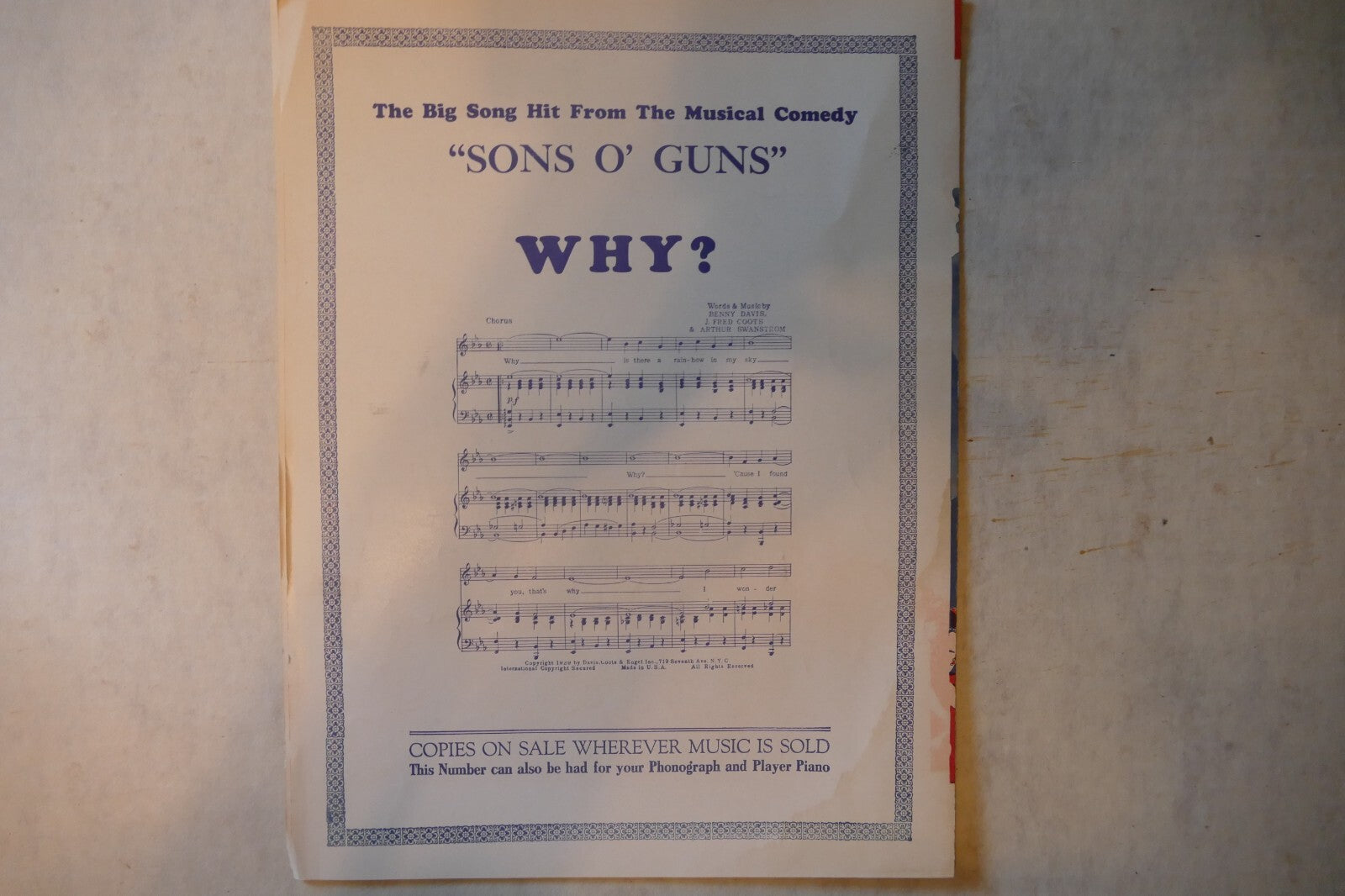 Cross Your Fingers 1929, Sons O' Guns, Arthur Swanstrom, Benny Davis, Fred Coots