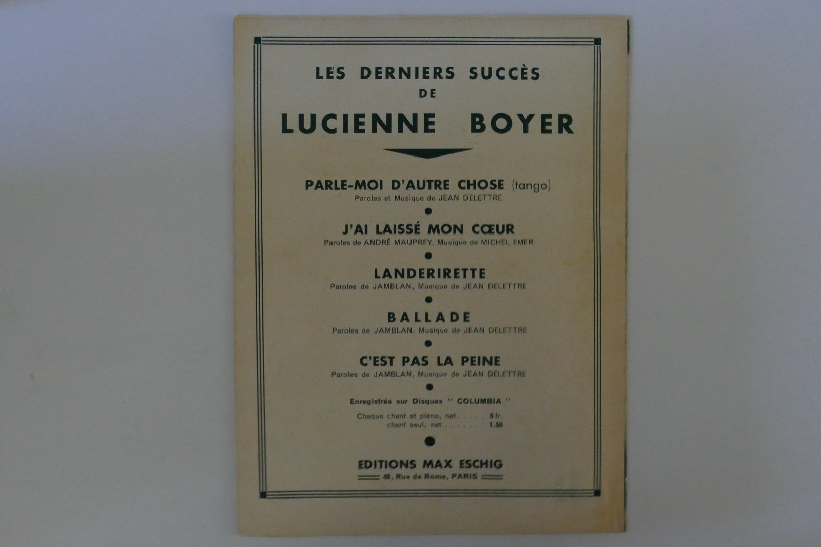C'est Pas La Peine, 1932, by Jamblan and Jean Delettre, Editions Max Eschig