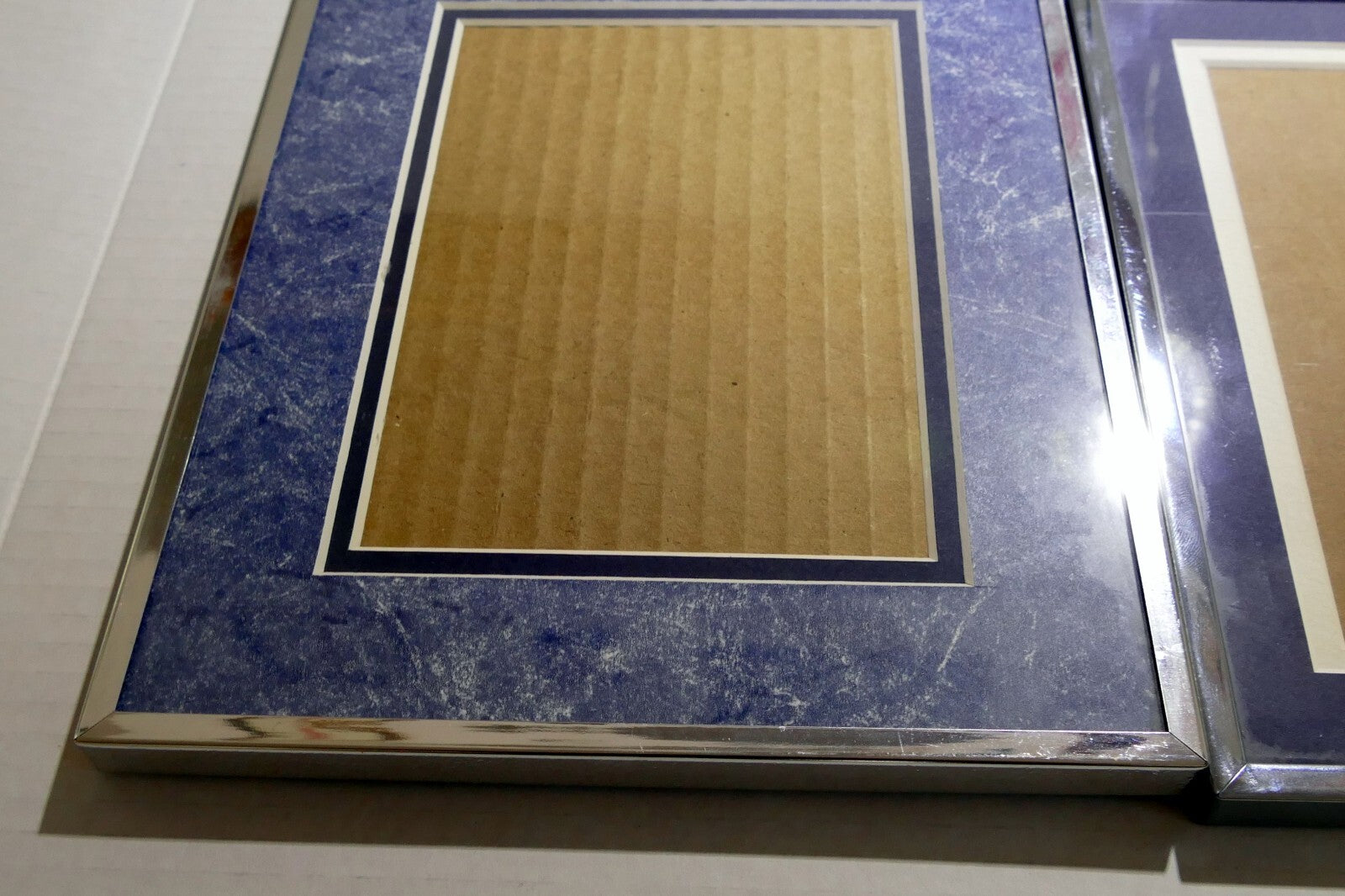 Pack of 2 Two Metal brass Picture Portrait Frame 5X7" Art Photo lot blue  glass