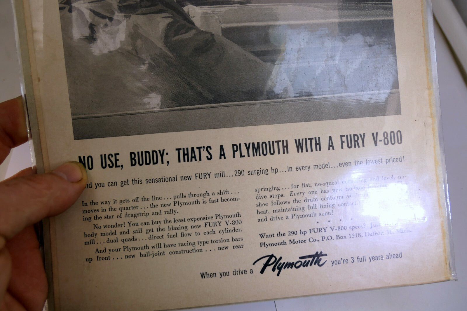 Plymouth Fury V-800 Magazine clipping advertisement Ad