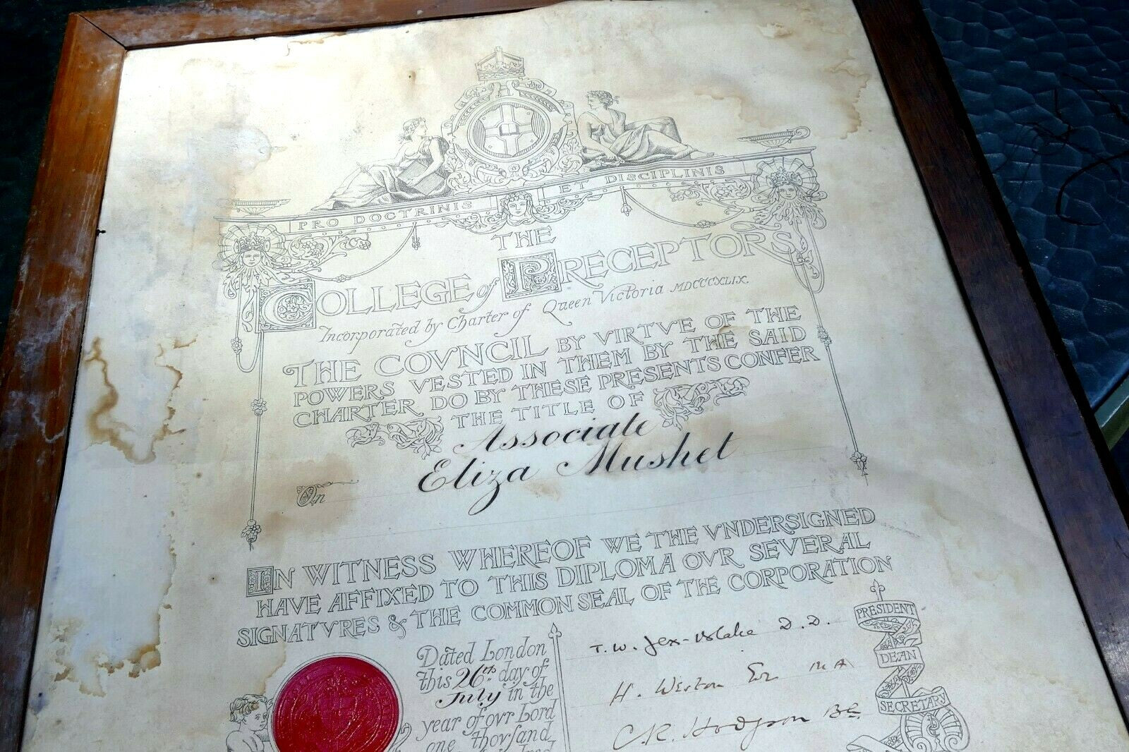 College of Preceptors Diploma year of Lord 1890 Queen Victoria London antique