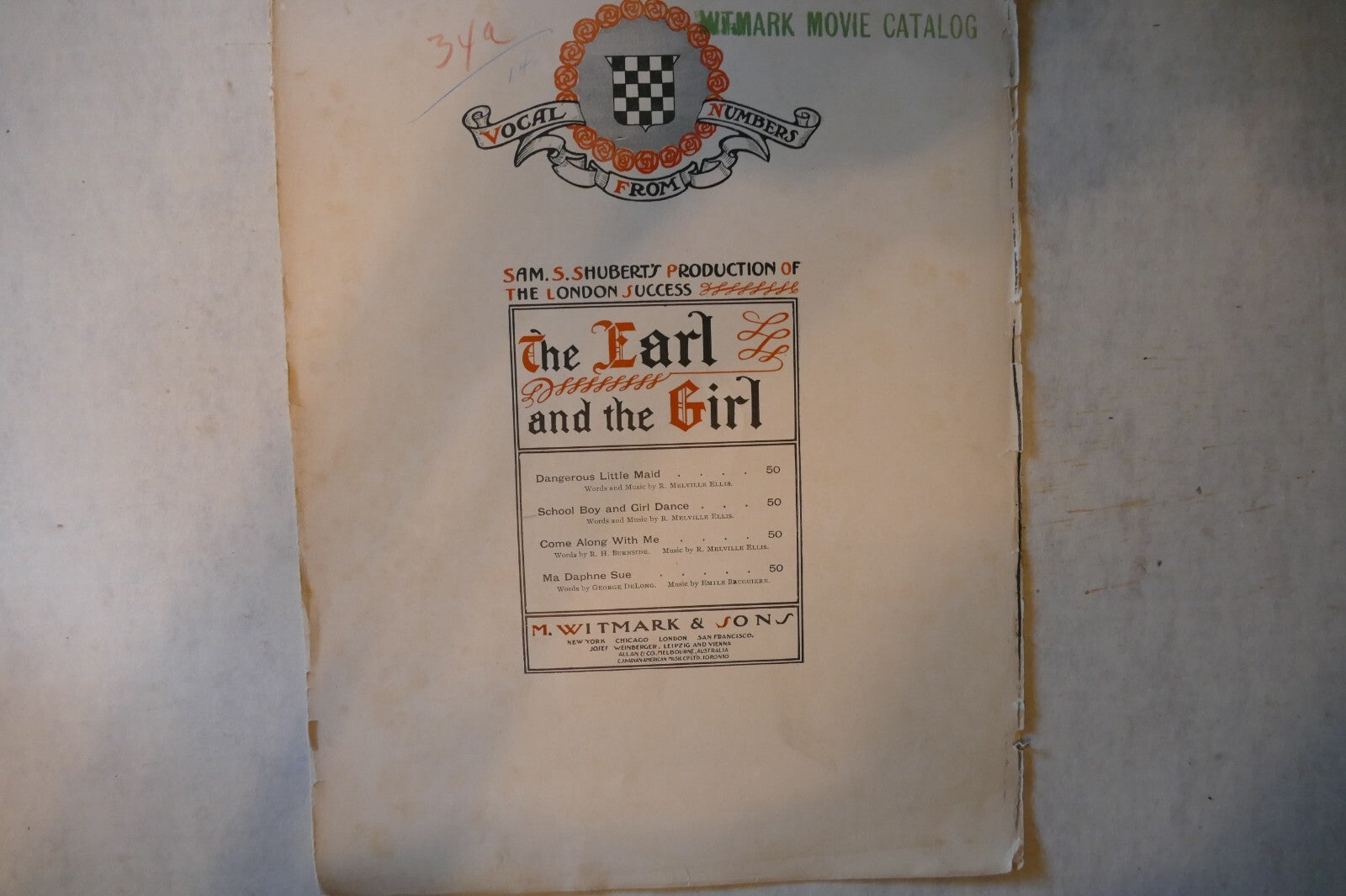School boy and girl dance, sheet music 1905, by m. melville ellis, m. witmark and sons