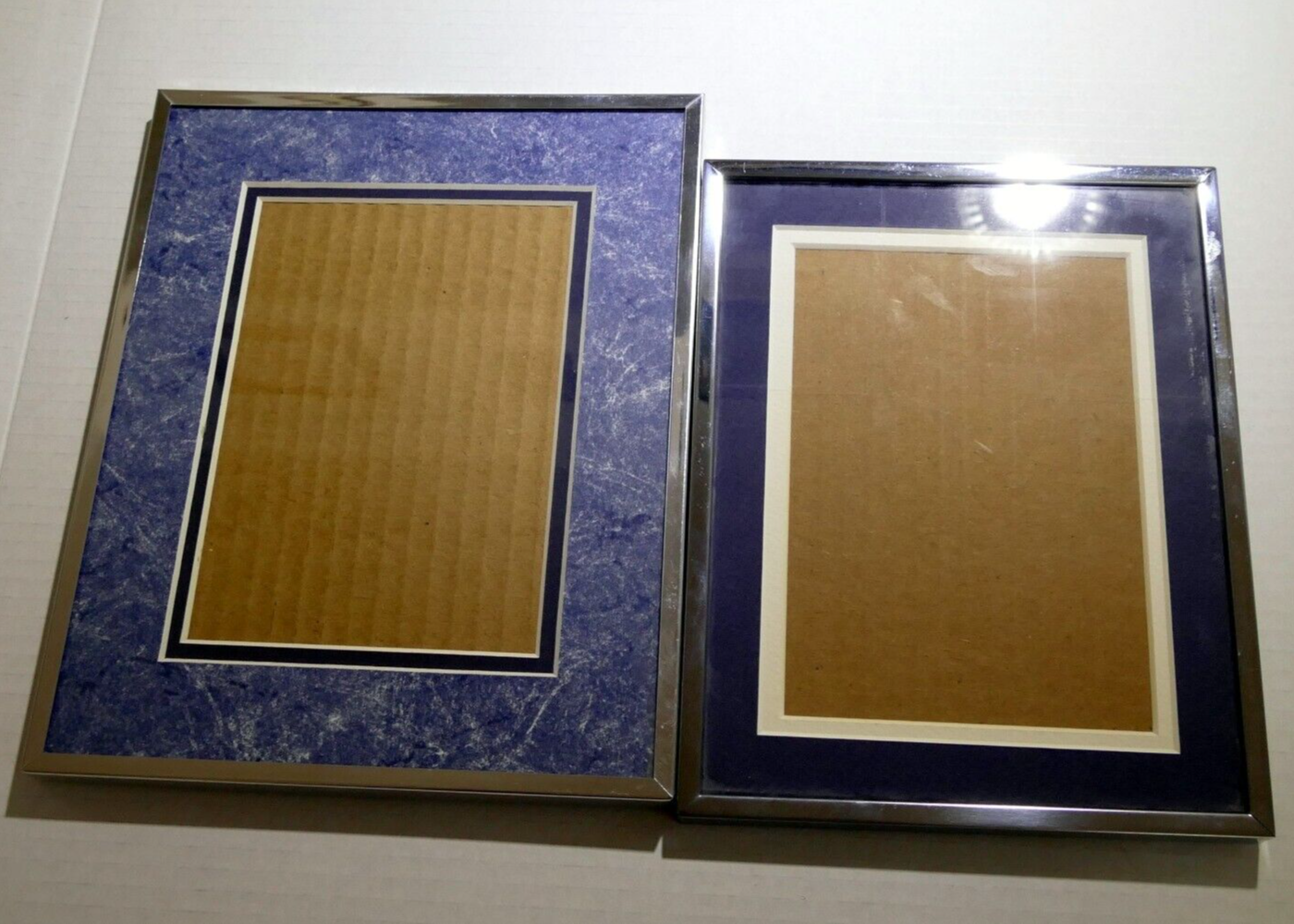 Pack of 2 two metal brass picture portrait frame 5x7" art photo lot blue glass
