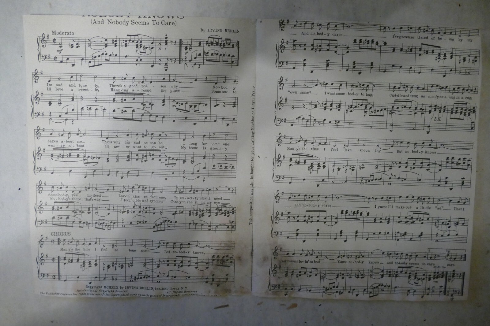 Nobody Knows(And Nobody Seems To Care)1919,by Irving Berlin, Irving Berlin, Inc.