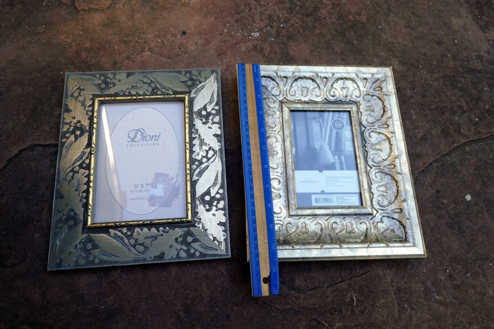 Pack of 2 Glass Wood Picture Frame 4X6 5X7" Art Photo floral design Silver Gold