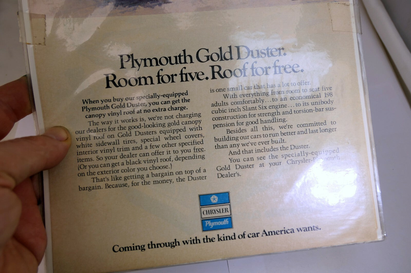 Plymouth Chrysler Gold Duster Magazine clipping advertisement Ad