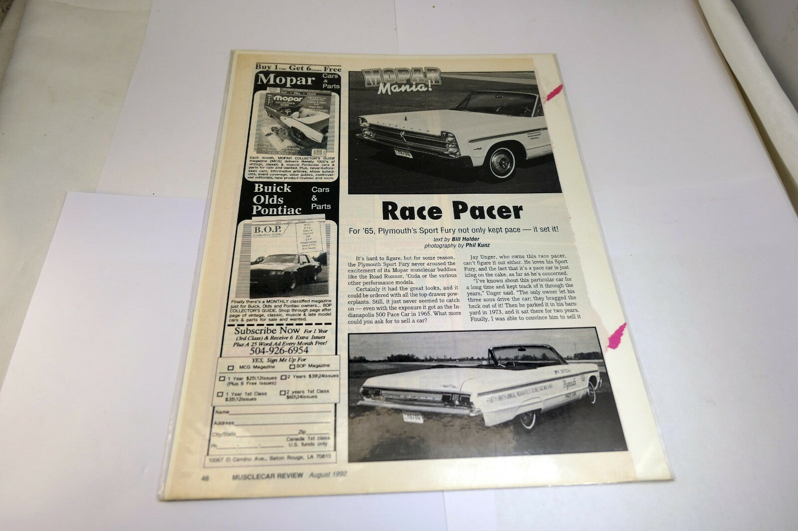 1965 Plymouth Spot Fury Magazine clipping advertisement Ad