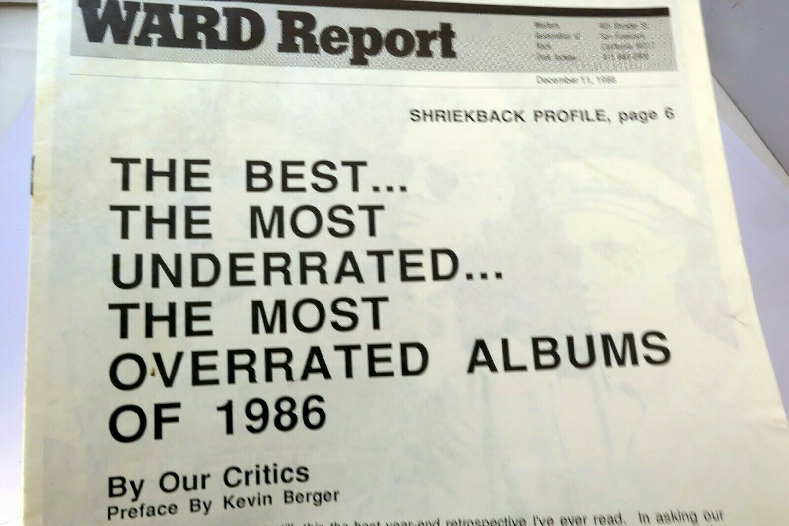 Ward report december 1986 best underrated albums progressive radio rock charts