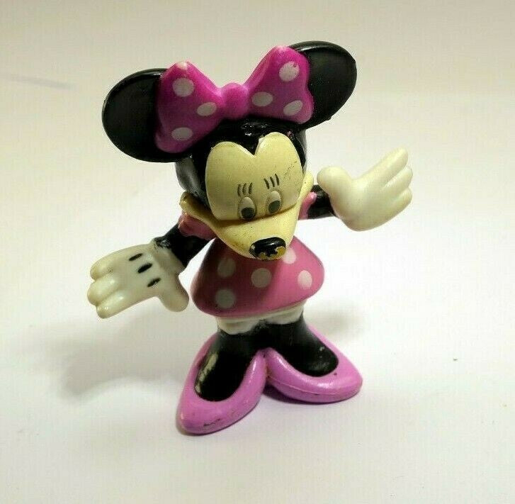 Disney minnie mouse 2.5" figurine vinyl pink polka dot dress small vintage