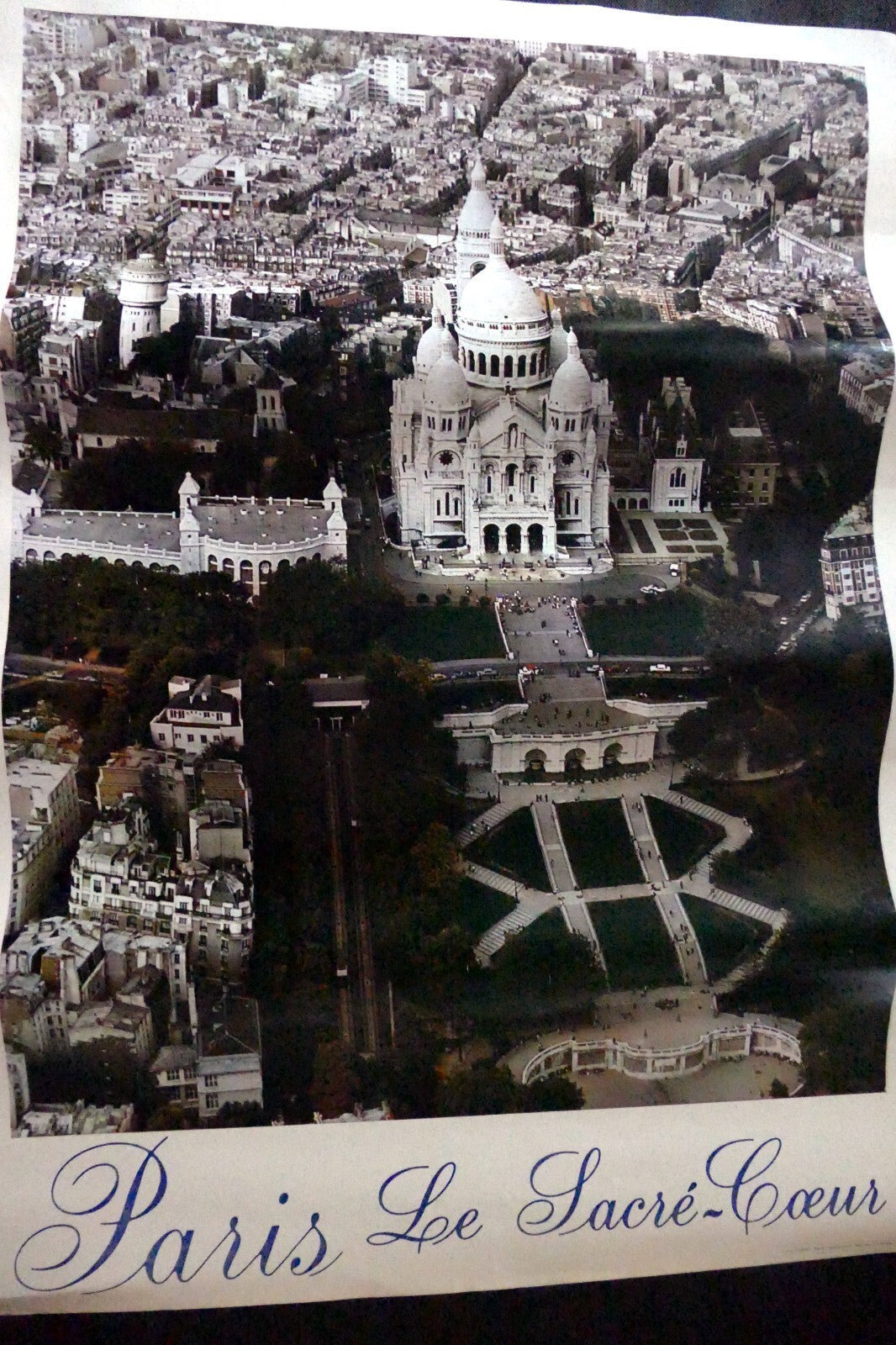 Paris France Sacre Coeur Montmartre Poster Print  Aerial View Photo 1970s 21X28"