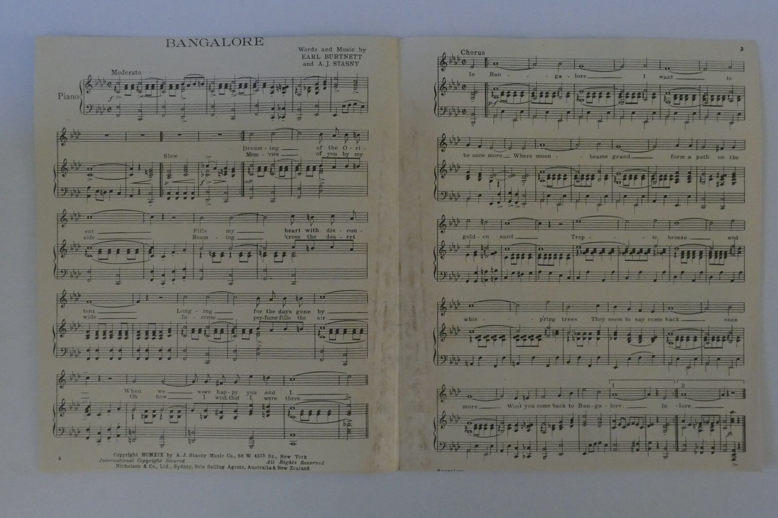 Bangalore 1919, by Earl Burtnett and A. J. Stasny, A. J. Stasny Music Co.
