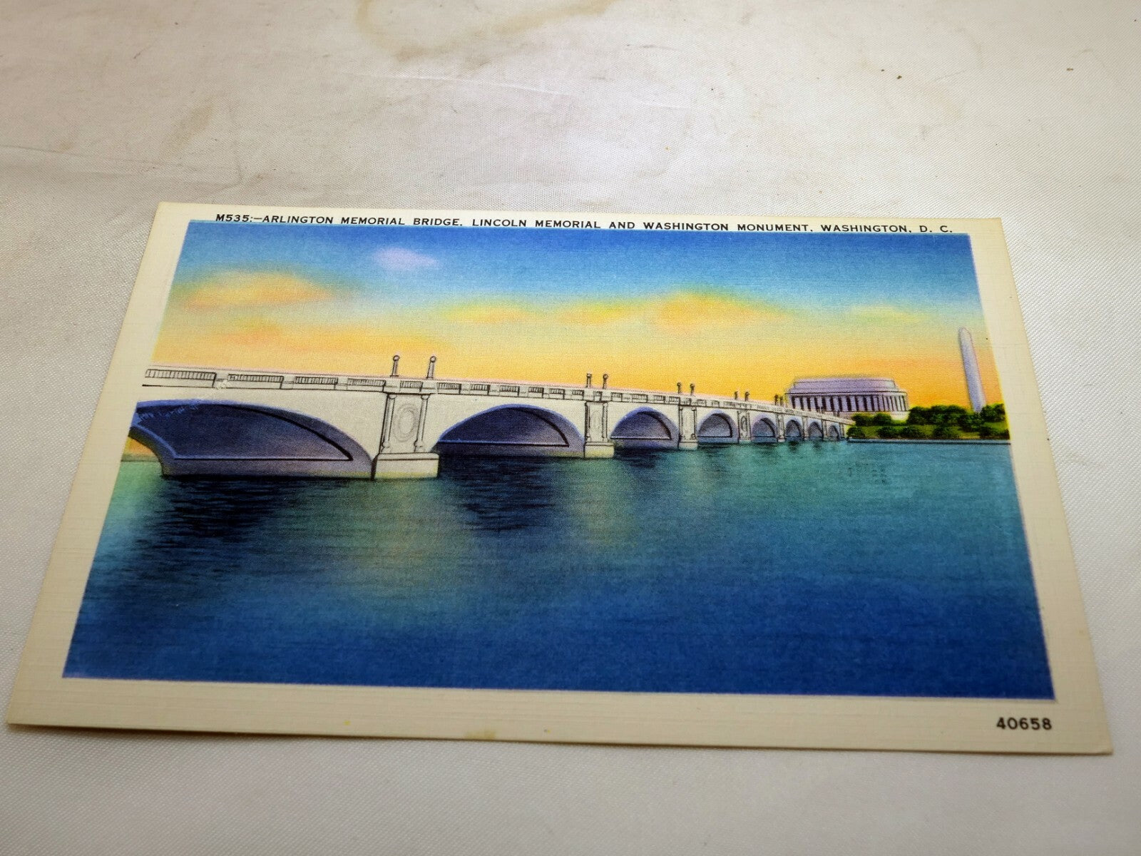 Post Card Arlington Memorial Bridge Lincoln Memorial Washington DC  Linen 1940's
