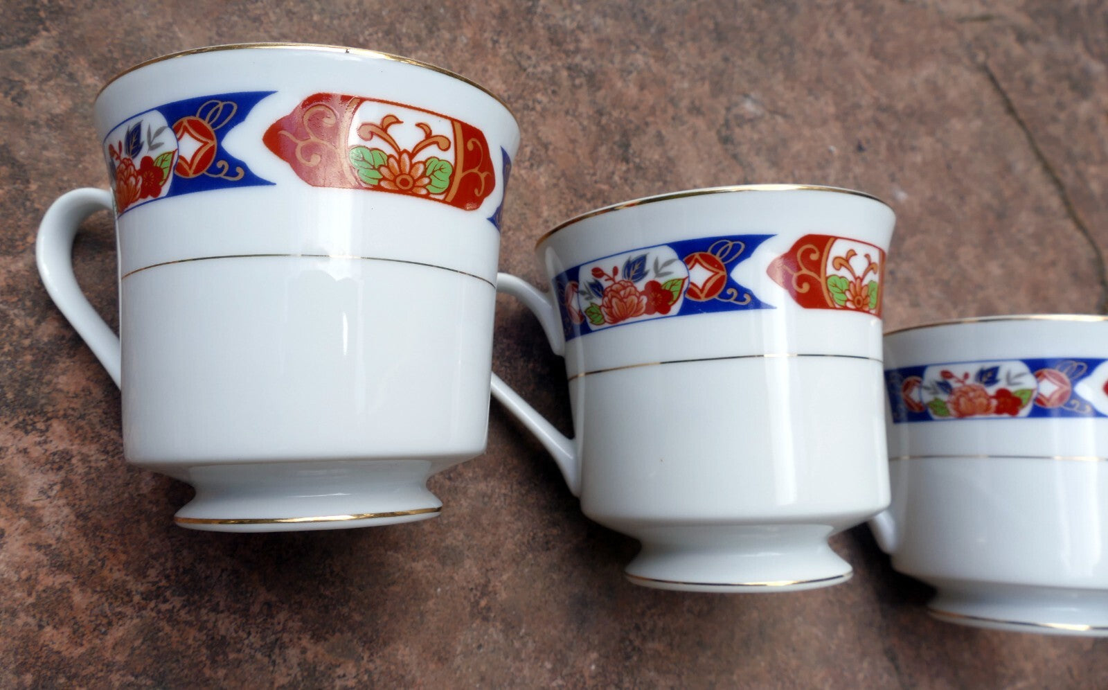 TTC China made Japan Pack of 3 Unique Porcelain Tea Cups lot Hand Painted Floral