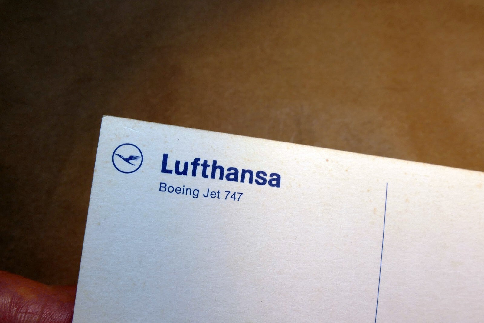 Lufthansa 747 Logo Airlines Airplane Blue Sky flying  Postcard Unposted