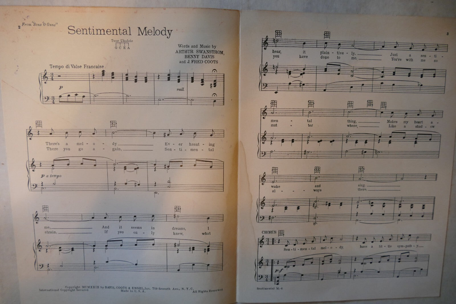 Sentimental Melody 1929, Sons O' Guns, Arthur Swanstrom, Benny Davis, Fred Coots